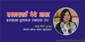 ‘सरकारले इराकमा दुतावास स्थापना गर सरकार’ –सानु शेर्पा